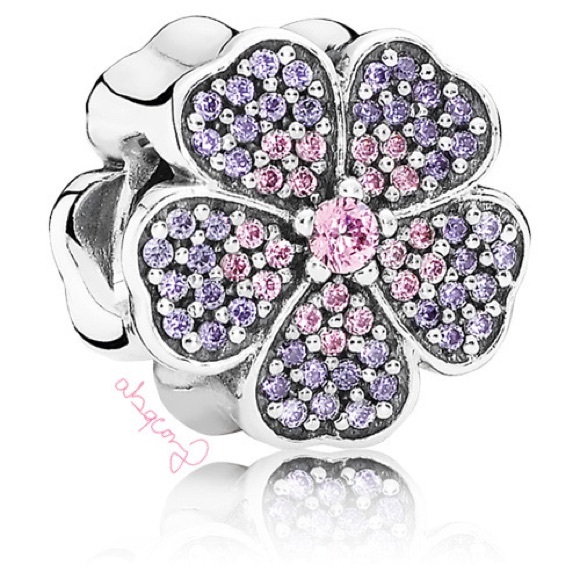 EUC Pandora 791481PCZ Silver Sparkling Primrose Charm w/ Pink & Purple CZ’s - Picture 1 of 10